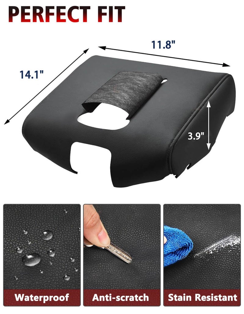 KBH Auto Center Console Cover Replacement for Chevy Chevrolet Silverado & GMC Sierra 1500 2500 3500 2014-2018, Vinyl Leather Armrest Replace Covering, Anti-Scratch, Split Bench Jump Seat (Black) - Image 5